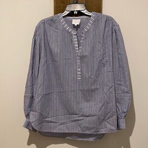 SUNDAYS Stephany Popover Blue/White Striped, Cotton Blouse, Size L